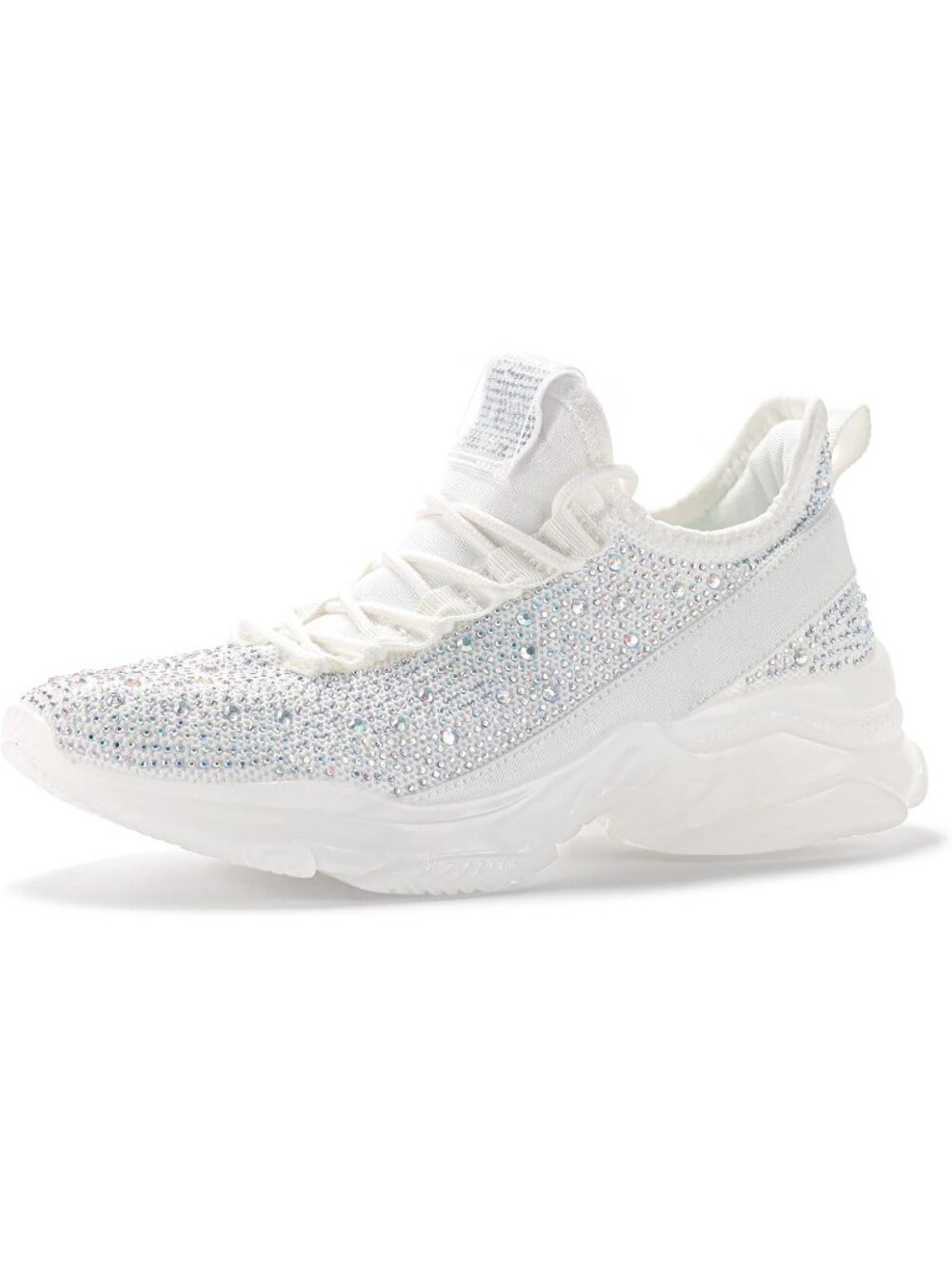 Women's White Mesh Rhinestone Fashion Breathable Sparkle Glitter Walking Sneaker